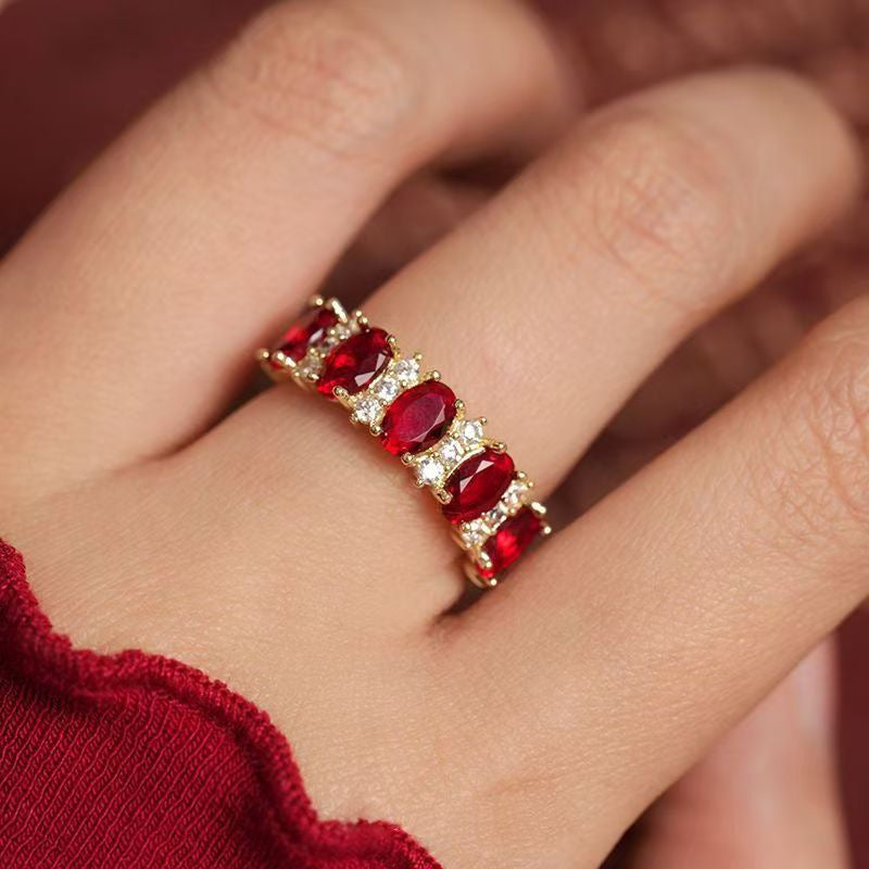 Retro Court Style Red Gemstone Ring, Elegant Light Luxury Niche High-End Jewelry