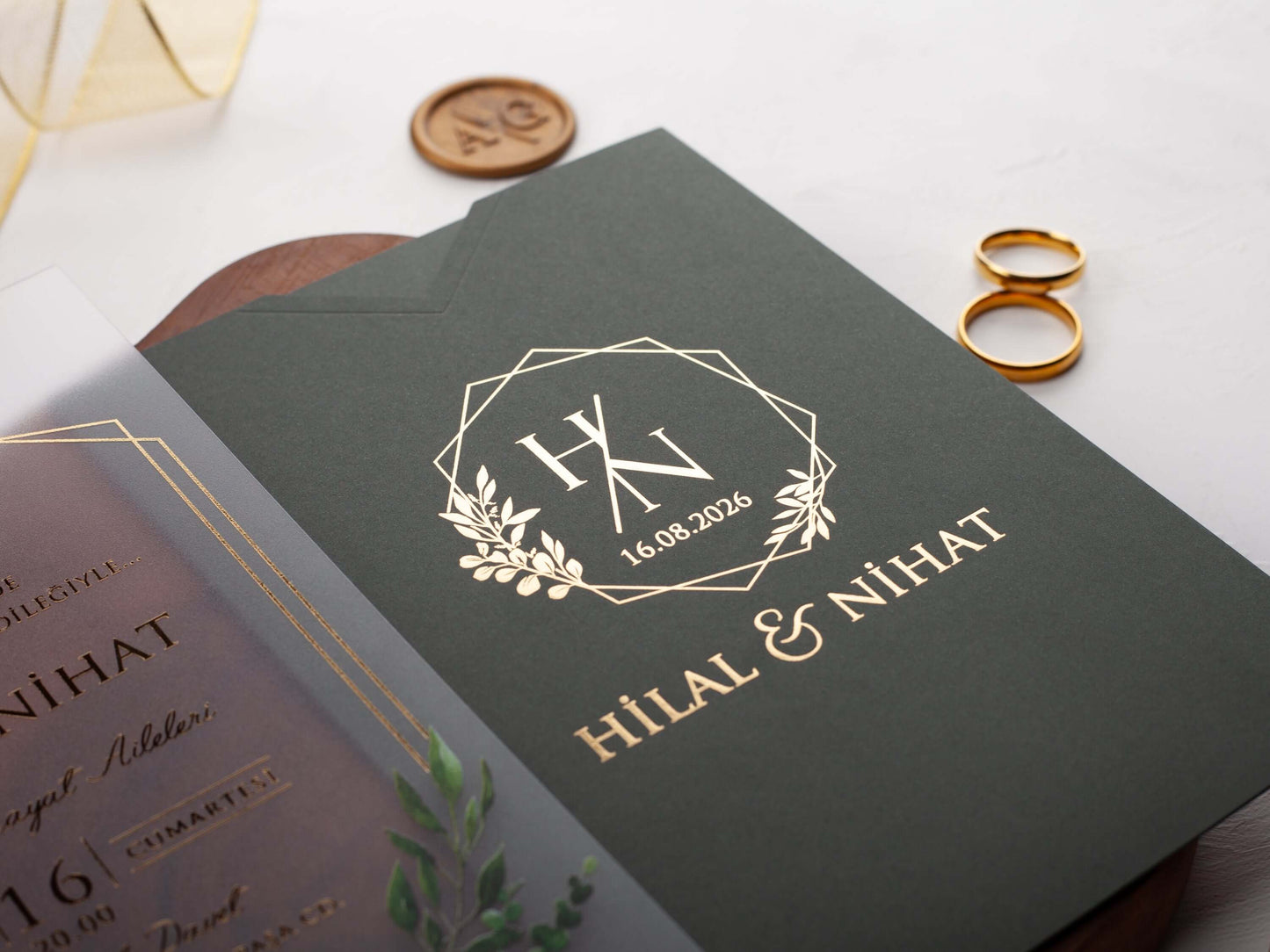 Dark Green Acrylic Wedding Invitation