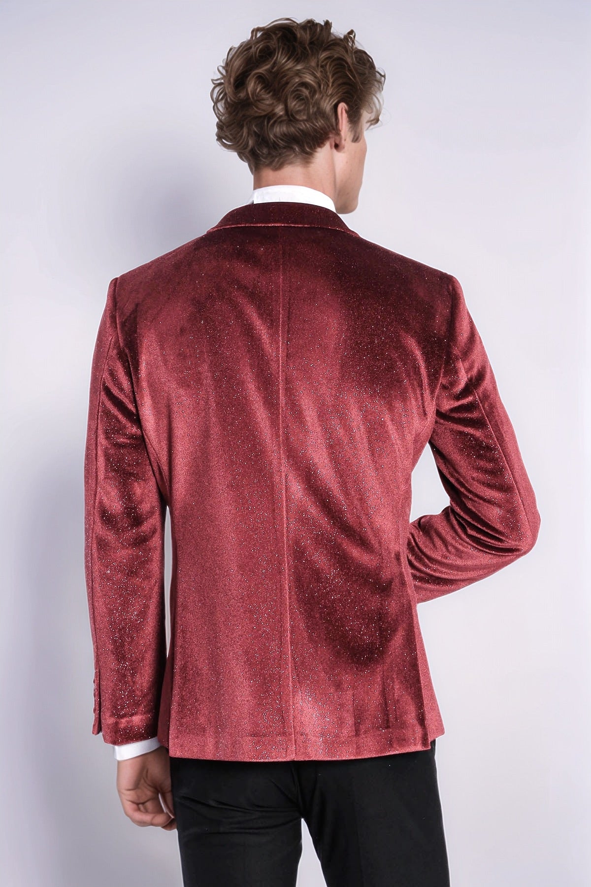 Slim Fit Velvet Burgundy Men Sparkle Tuxedo Jacket - Wessi