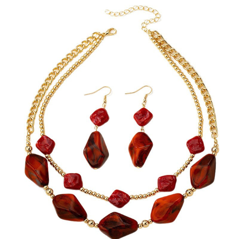 High-grade Retro Blooming Resin Simple Geometric Jewelry Set