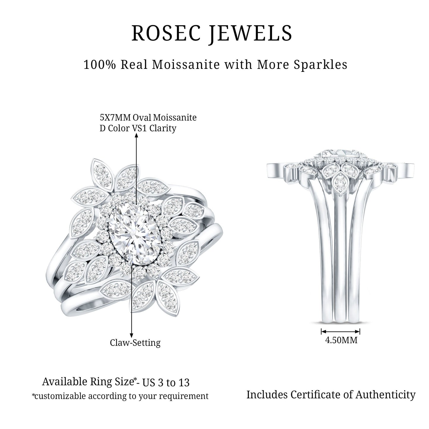 The Whitehall Crown Moissanite Set