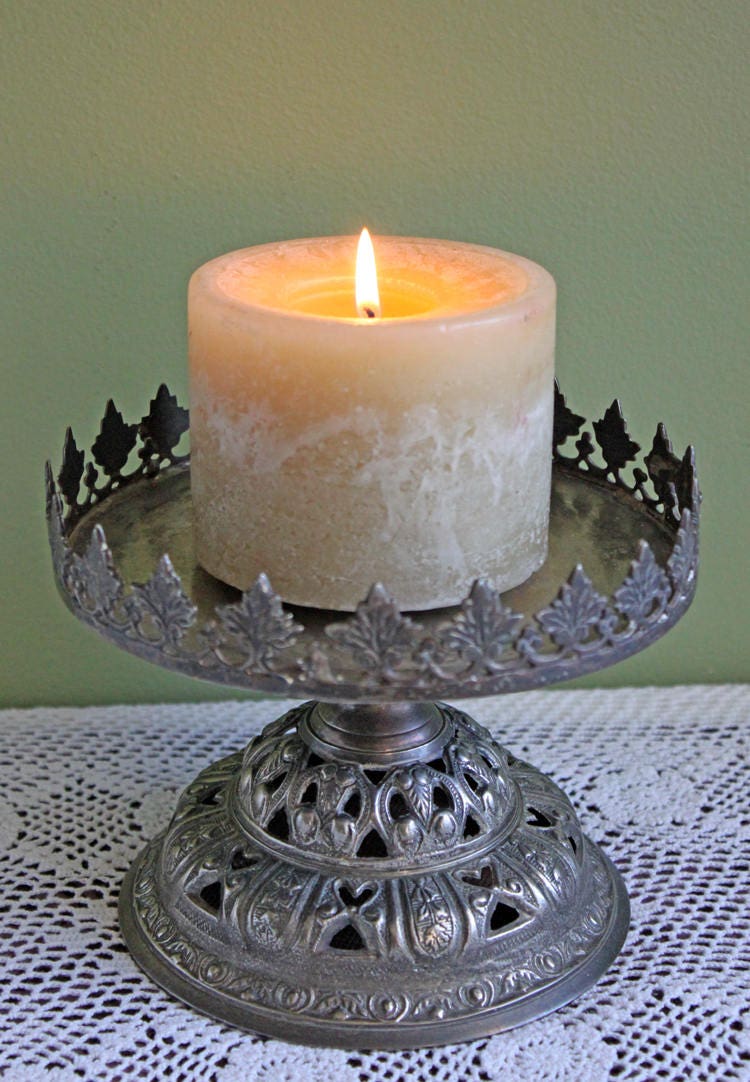 Antique Pillar Candle Holder/Silver Plated Candle Stand/Art Nouveau Relief. Fine Dining.