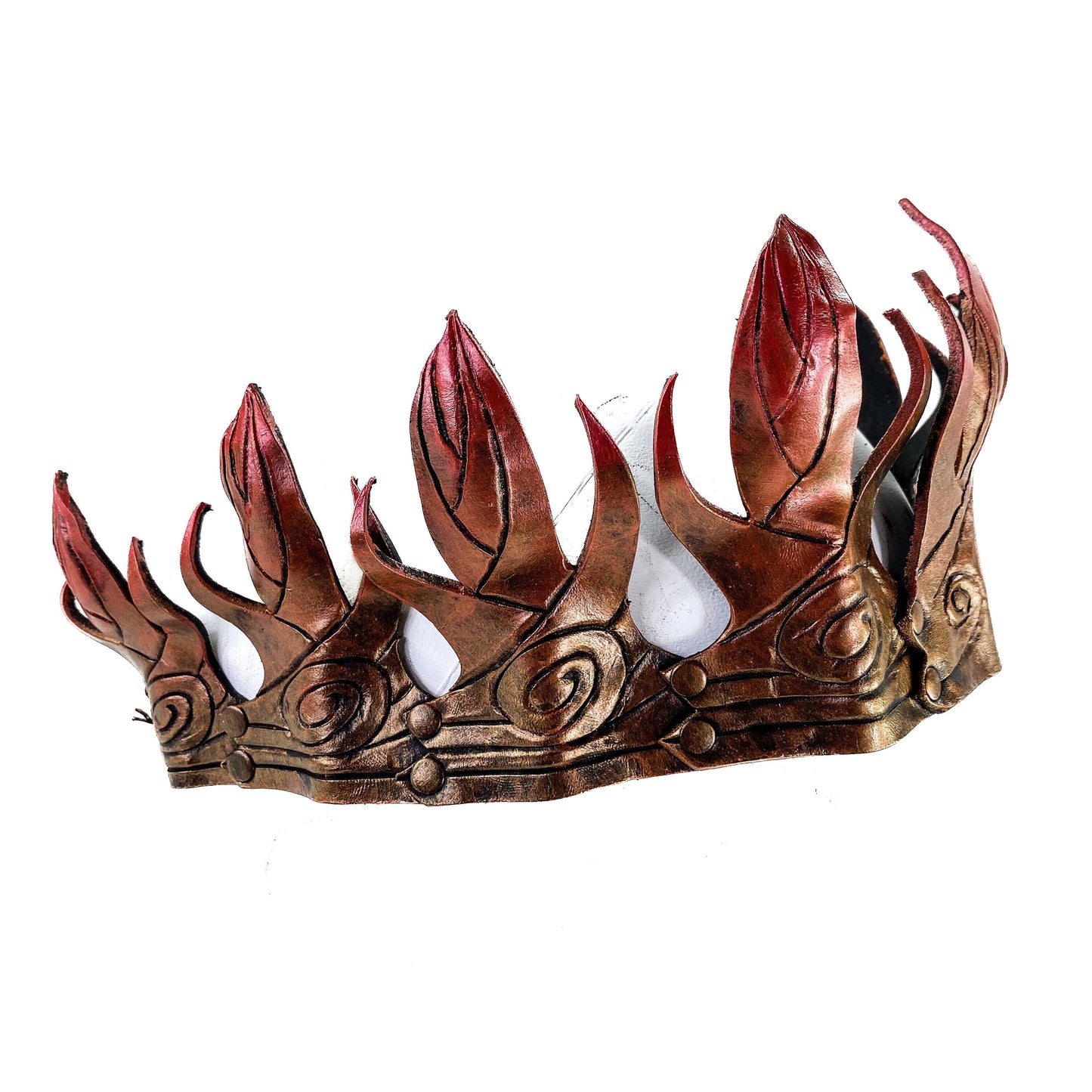 Masquerade Crown of Handmade Genuine Leather in Gold and red gradient