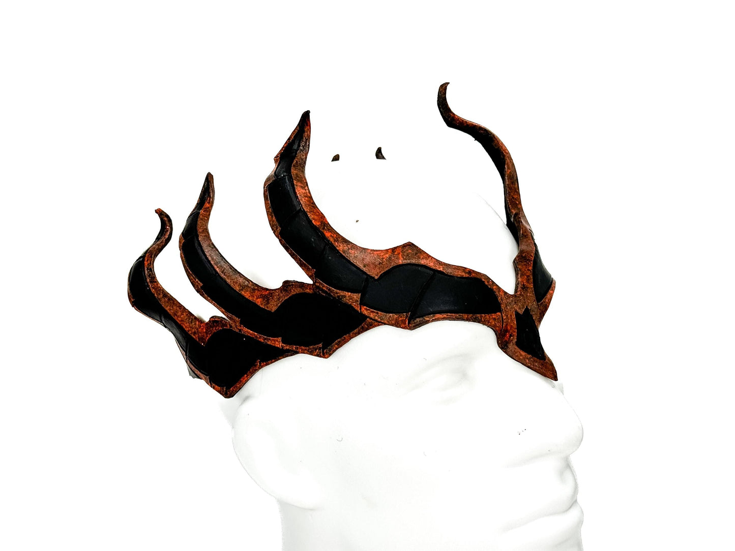Rust Colored Masquerade Crown of Handmade Genuine Leather in Green and Black