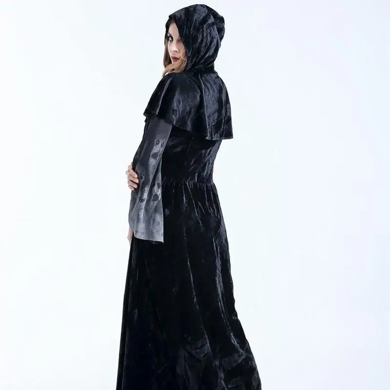Women Medieval Gothic Witch Velvet Hooded Dress