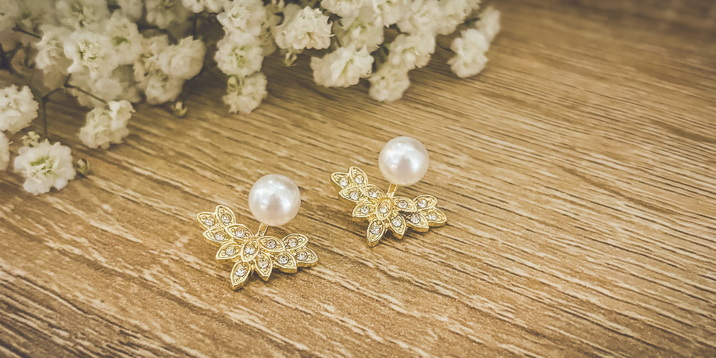 The Sovereign Pearl & Crystal Ear Jackets | Gold Court Earrings