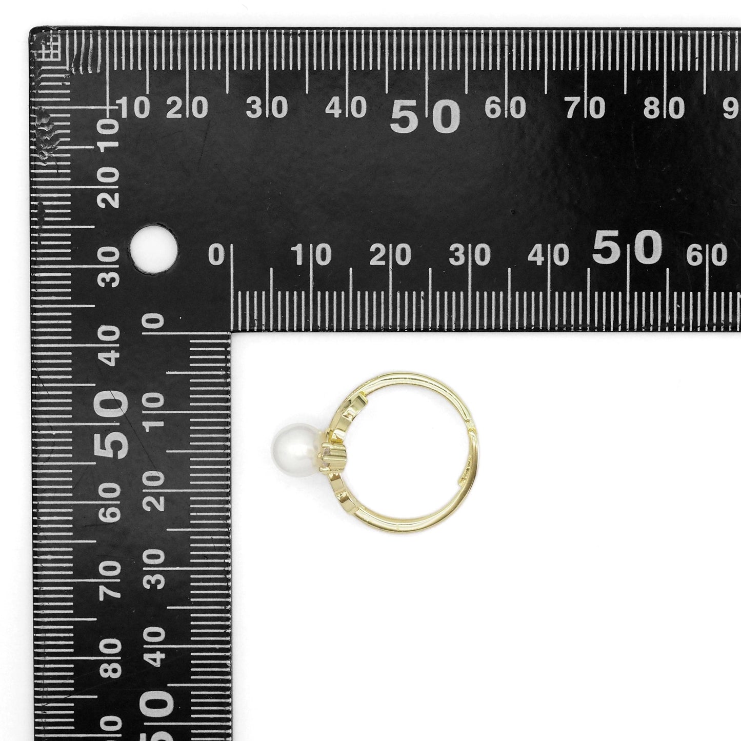CZ Gold White Pearl Crown Adjustable Ring, Sku#ZX152
