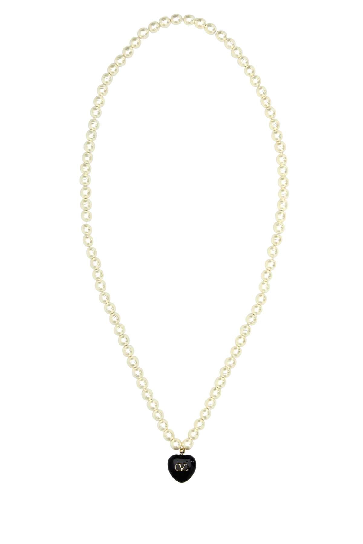 Valentino Garavani Women Ivory Pearls Coeur Royal Necklace