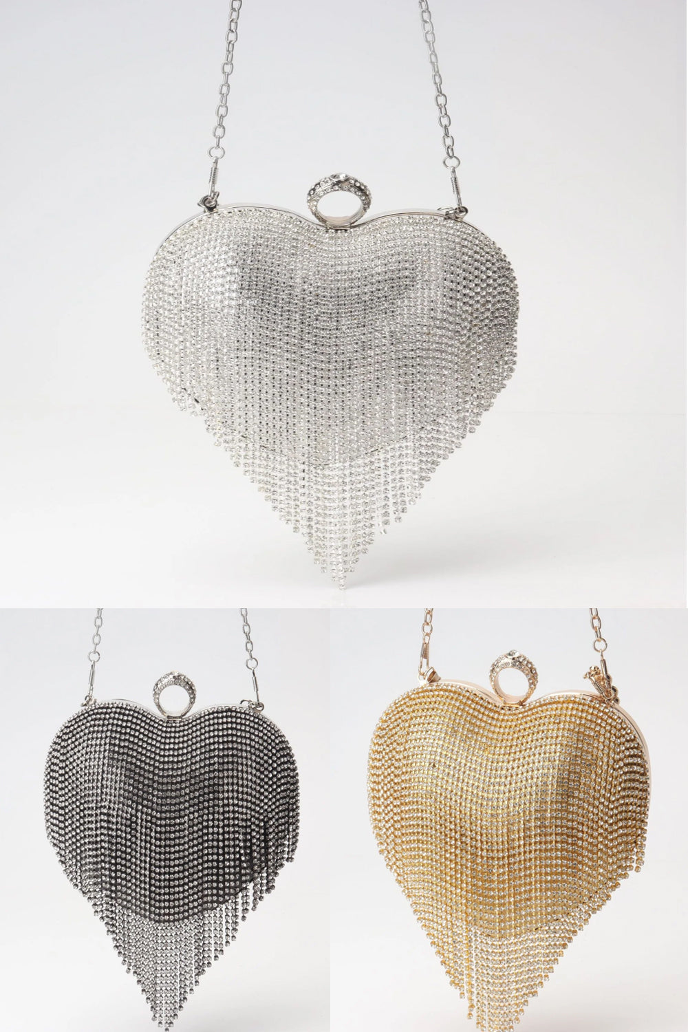 The Queen's Fringed Rhinestone Heart Clutch