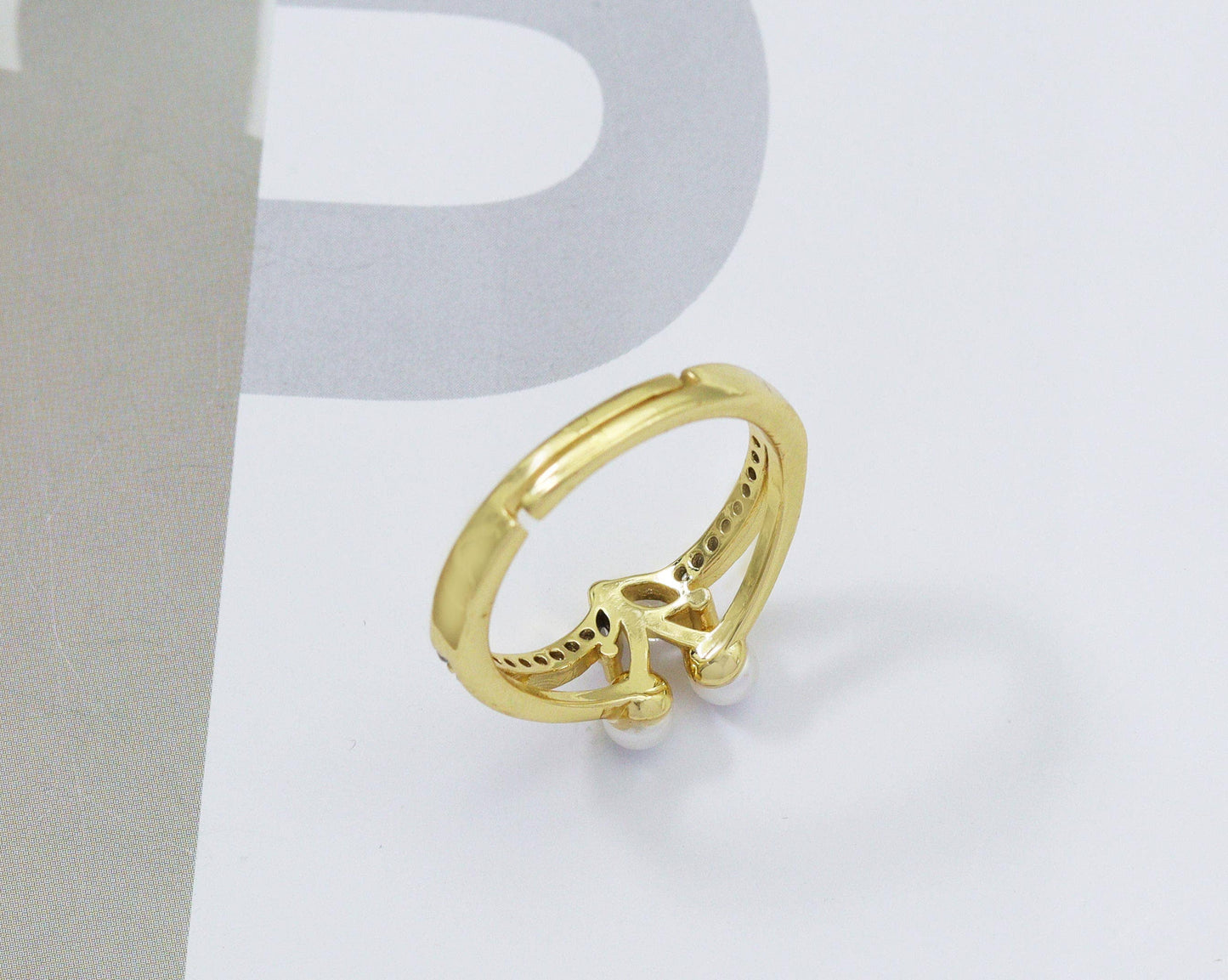 CZ Crown with Mother of Pearl Adjustable Ring, Sku#LD243