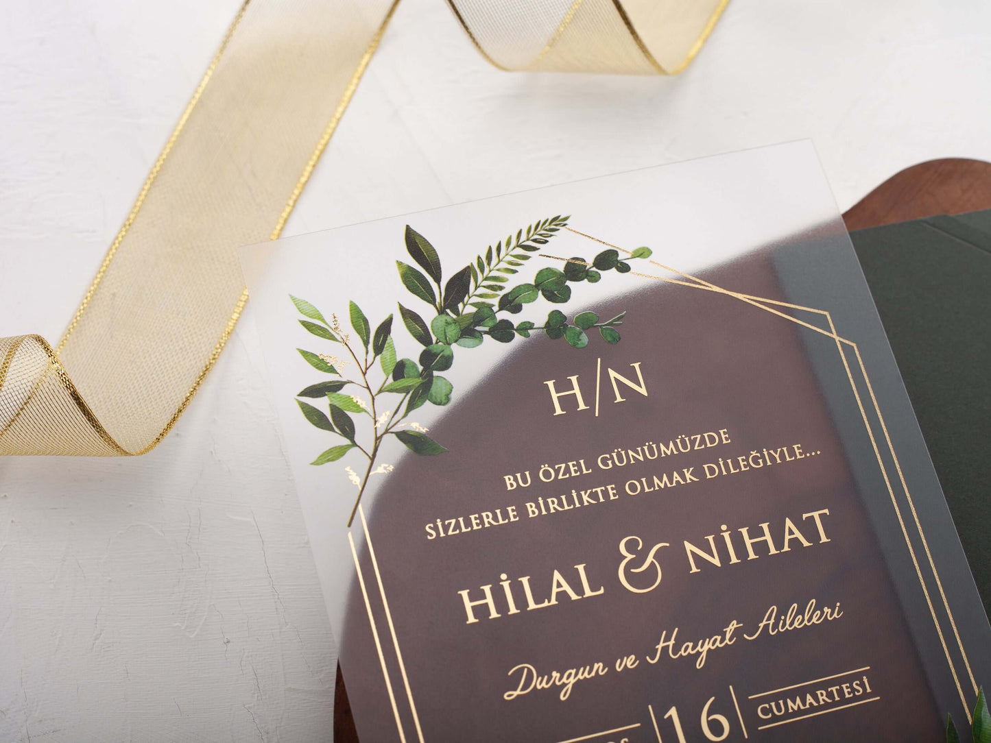 Dark Green Acrylic Wedding Invitation