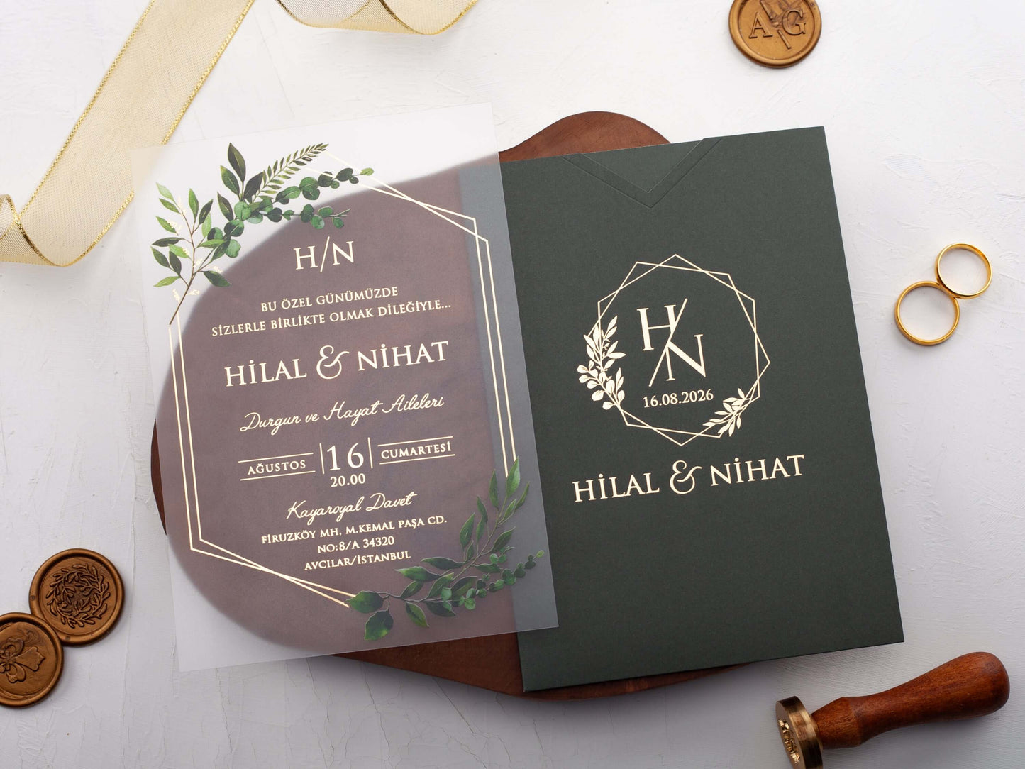 Dark Green Acrylic Wedding Invitation