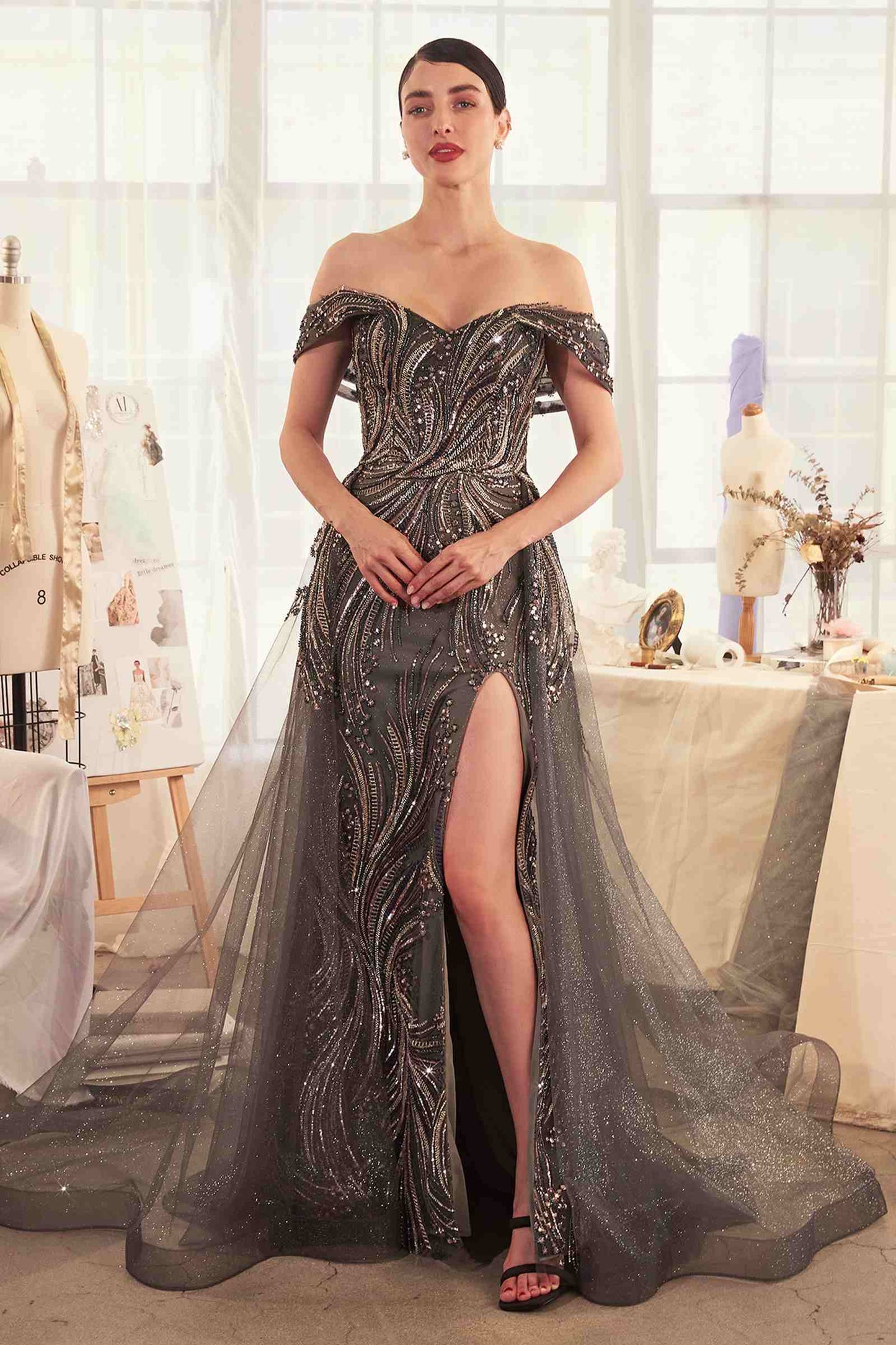 The Lady Jane Beaded Evening Gown & Removable Overskirt