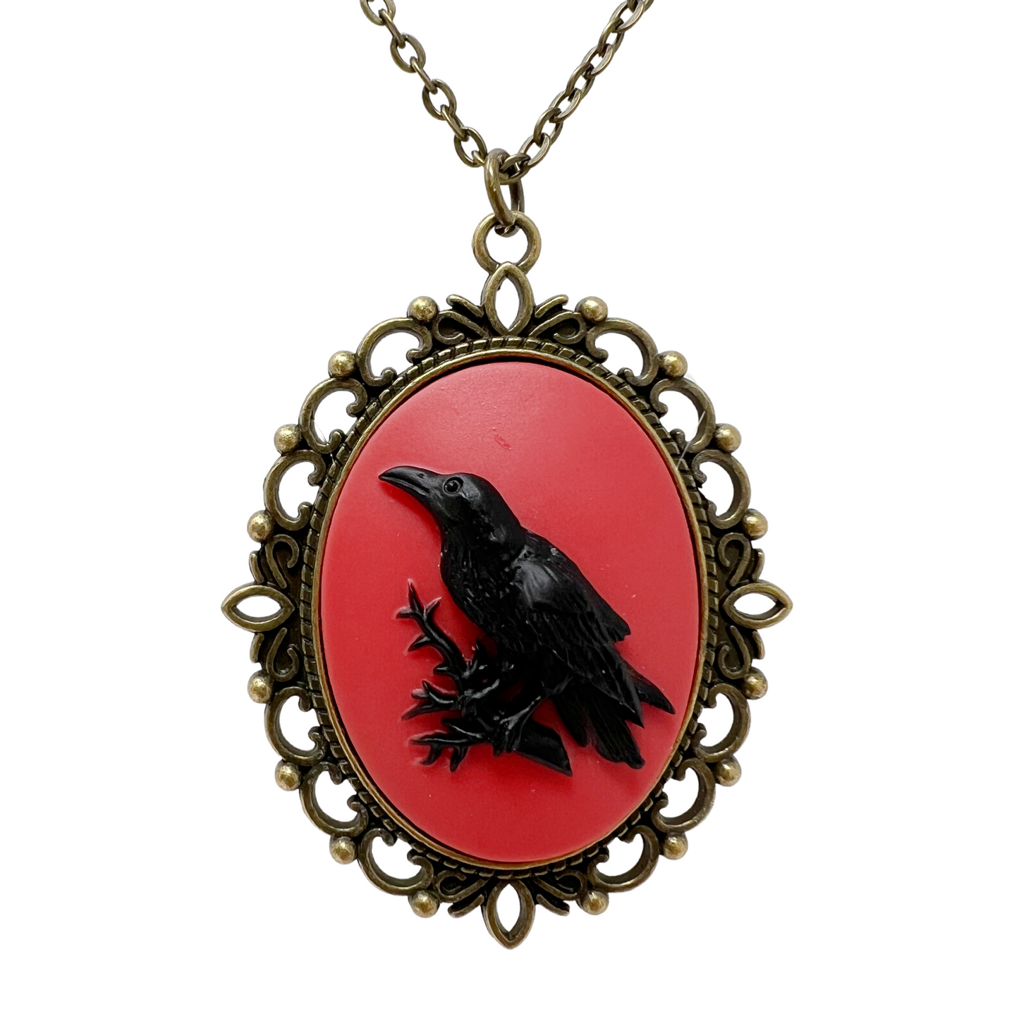 Black Raven Crow Necklace Gothic Bird Cameo Victorian Dark Aesthetic Jewelry Silver Bronze