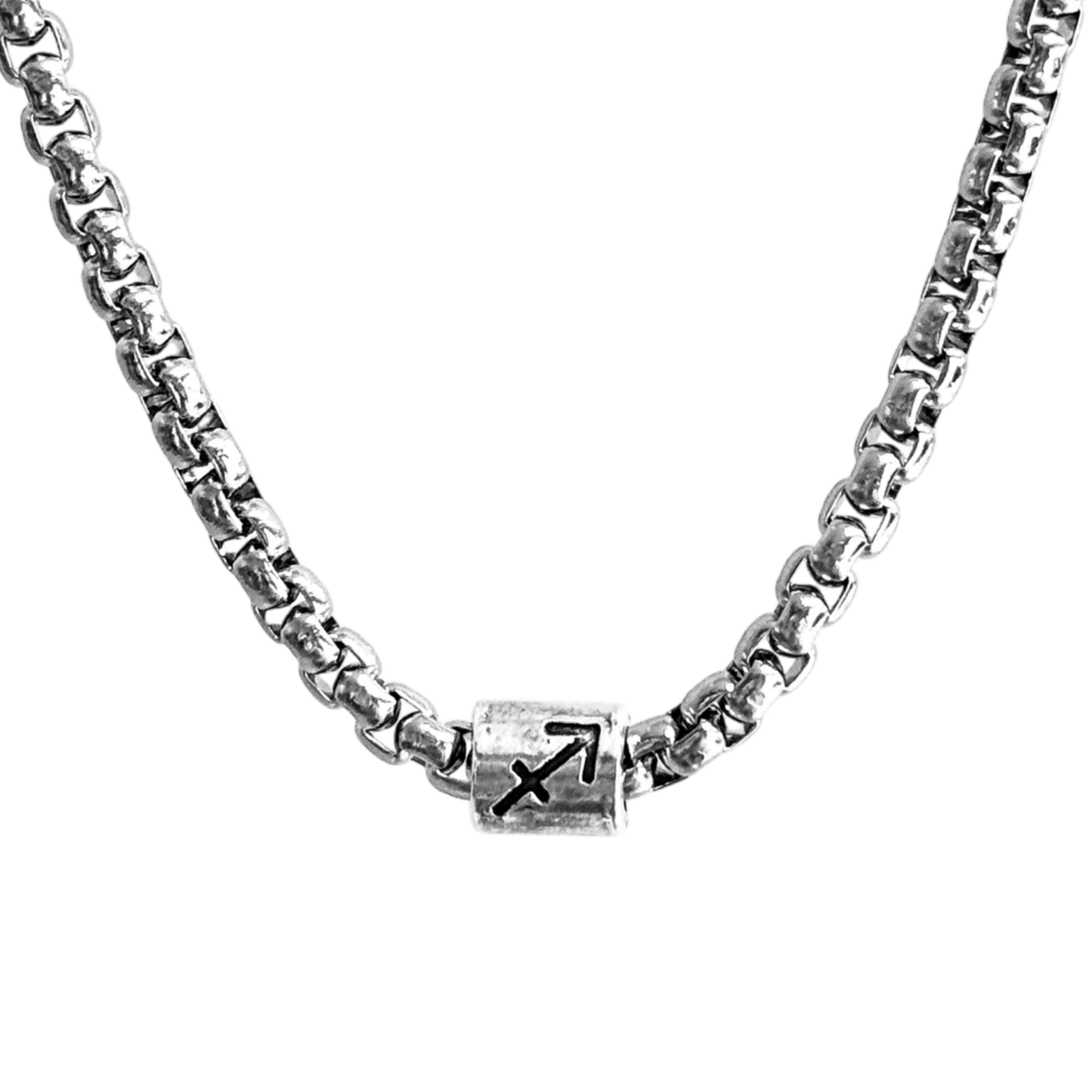 Vintage Zodiac Necklace Stainless Steel Box Chain Astrology Jewelry for Men