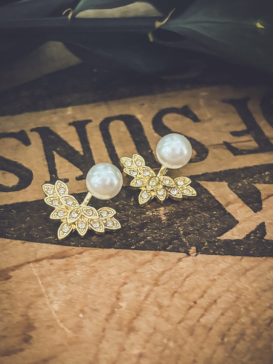 The Sovereign Pearl & Crystal Ear Jackets | Gold Court Earrings