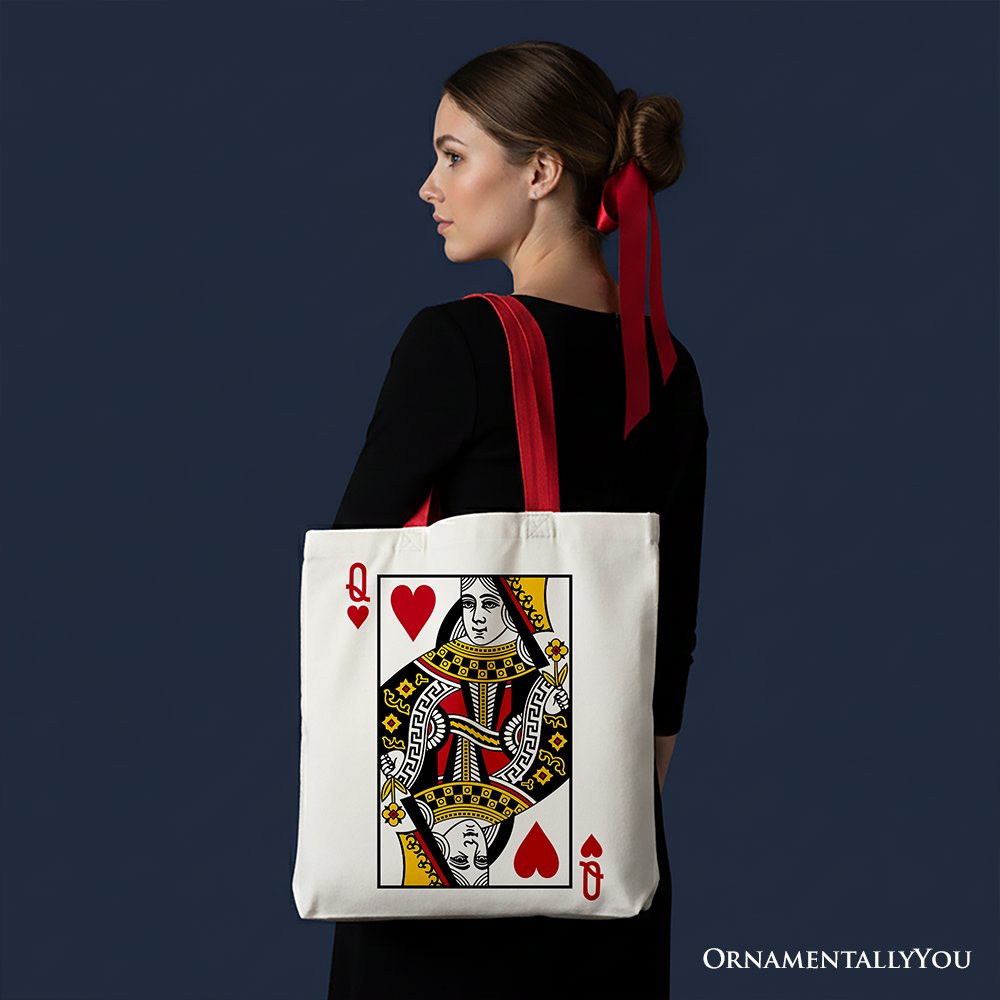 Queen of Hearts Crown Canvas Tote Bag, Royal Retro Valentine Gift Bag