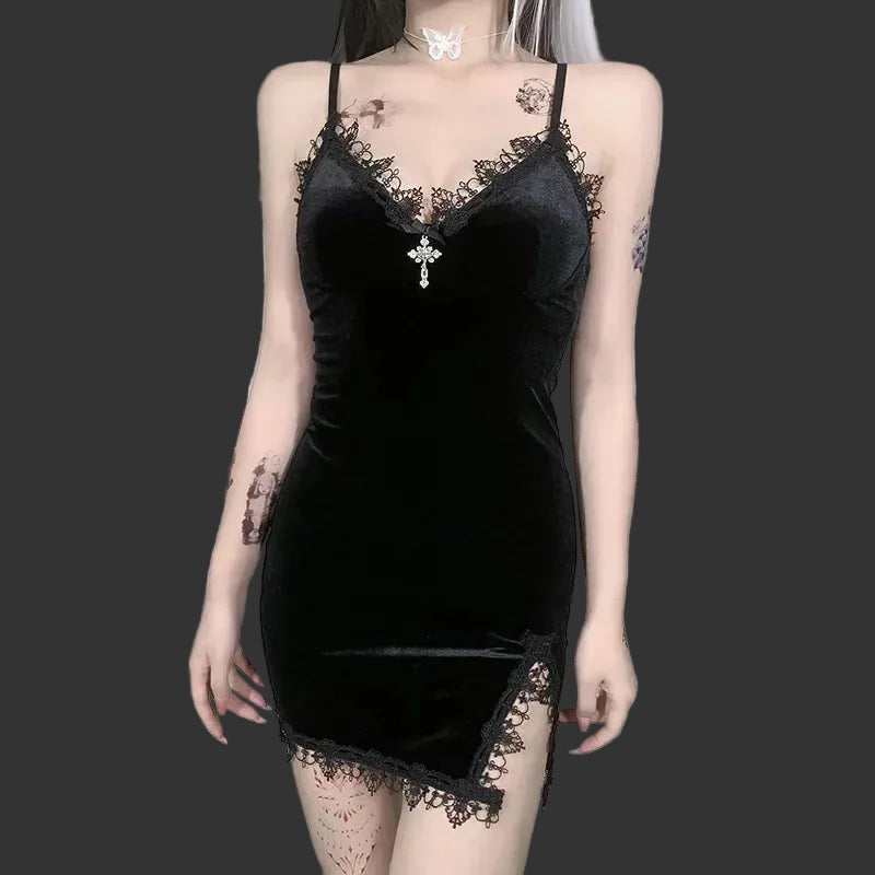 The Obsidian Cross V-Neck Mini Dress
