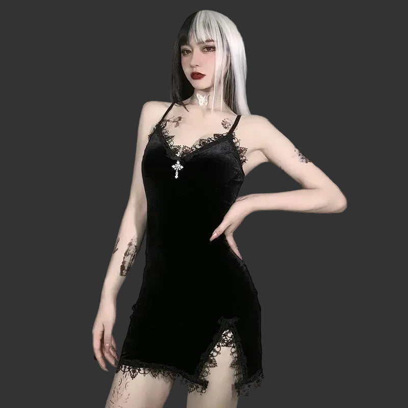 The Obsidian Cross V-Neck Mini Dress