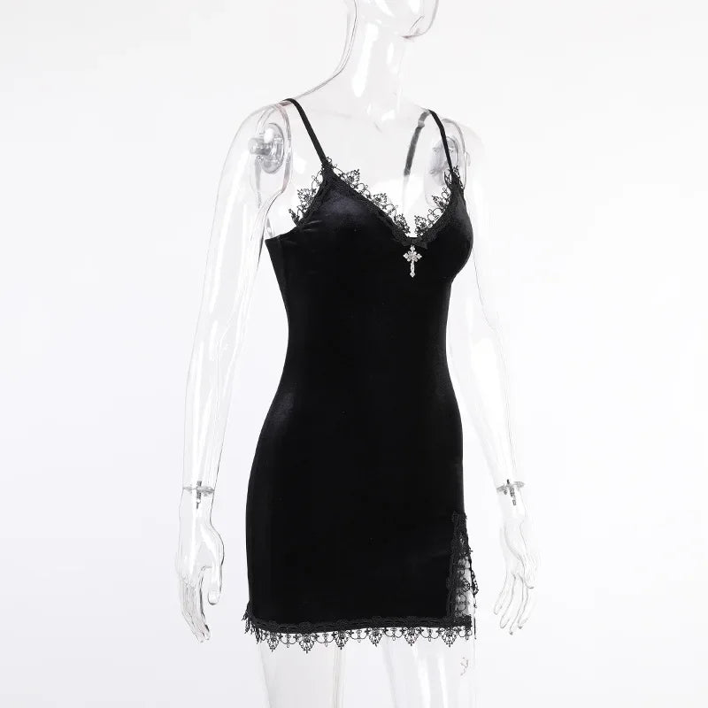 The Obsidian Cross V-Neck Mini Dress