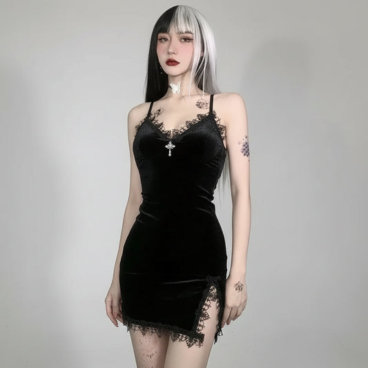 The Obsidian Cross V-Neck Mini Dress