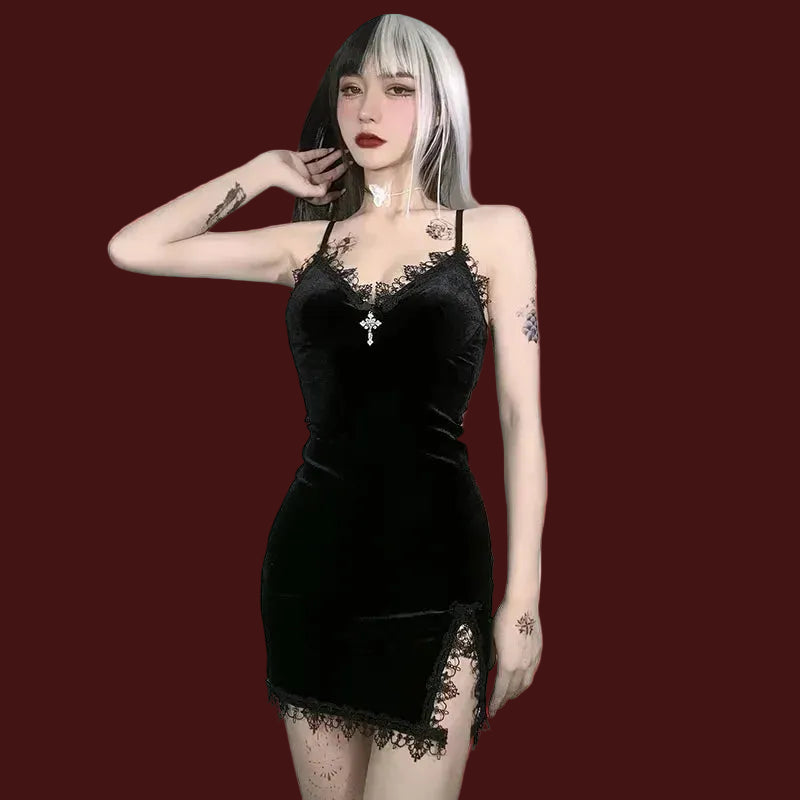 The Obsidian Cross V-Neck Mini Dress