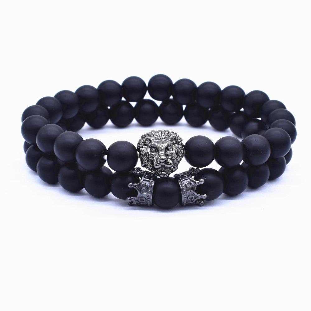 Classic Vintage Elegant Lion Head and Luxury Crown Charm Bracelet Natural Lava Stone Beads Amazing Bracelet Great For Men Fashion Jewelry
