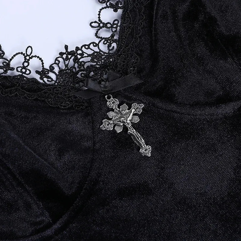 The Obsidian Cross V-Neck Mini Dress