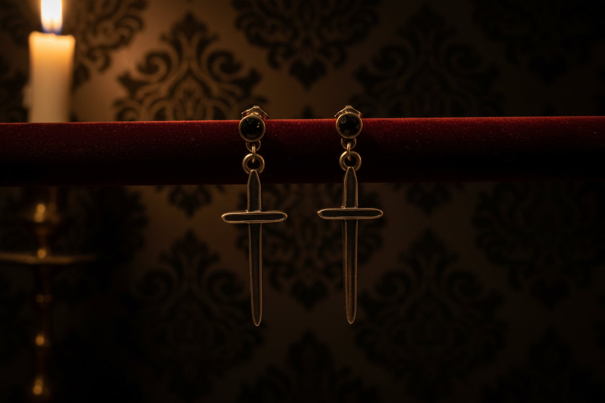 The Onyx Realm Cross Earrings | Black Onyx & S925 Sterling Silver Dangles