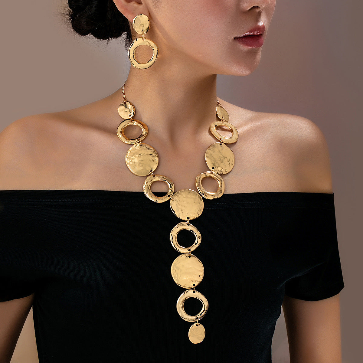 Niche Design Hammered Word High Profile Retro Jewelry Set