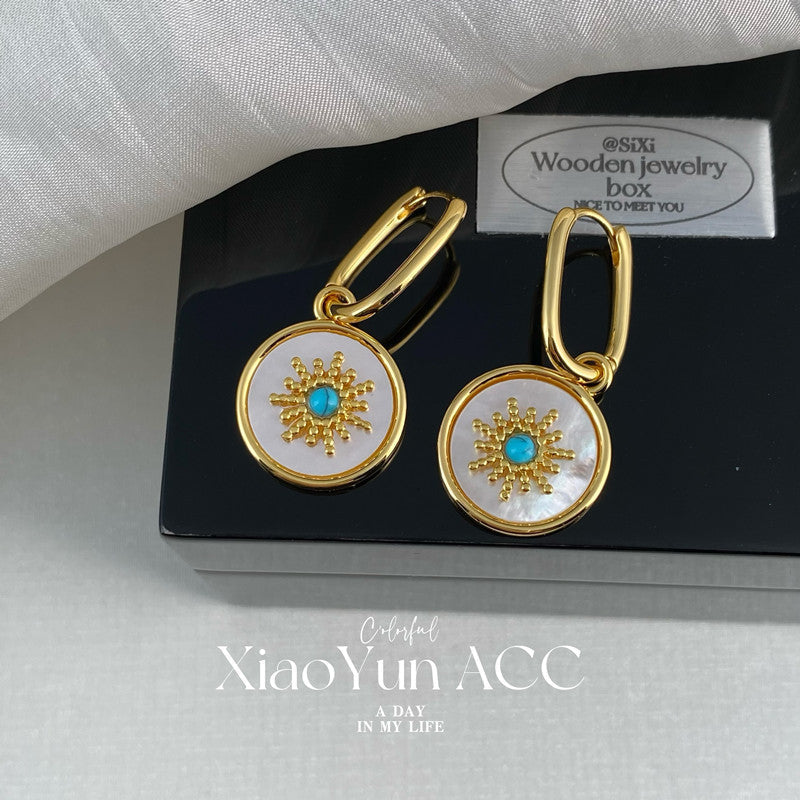 Vintage Court Style Round Fritillary Sunflower Ear Clip French Delicate Earrings