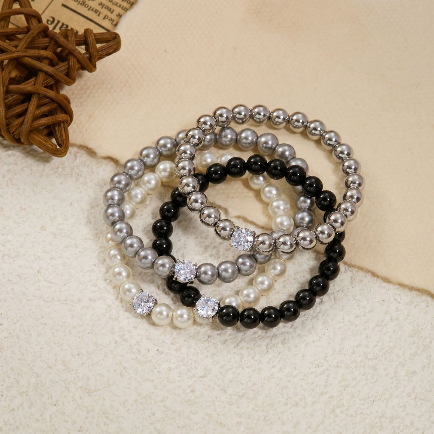 Elegant Retro Pearl Solitaire Three-piece High Sense Ball Jewelry Set