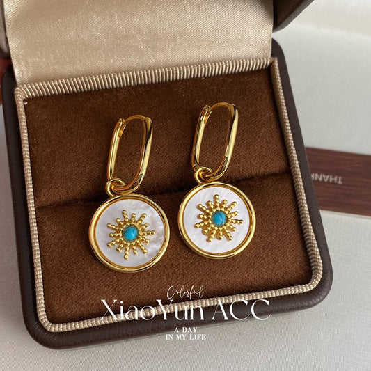 Vintage Court Style Round Fritillary Sunflower Ear Clip French Delicate Earrings