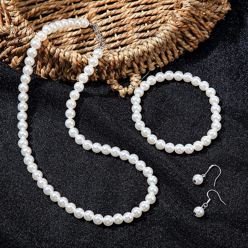 Women's Three-piece Imitation Pearl Retro Suit Jewelry Set