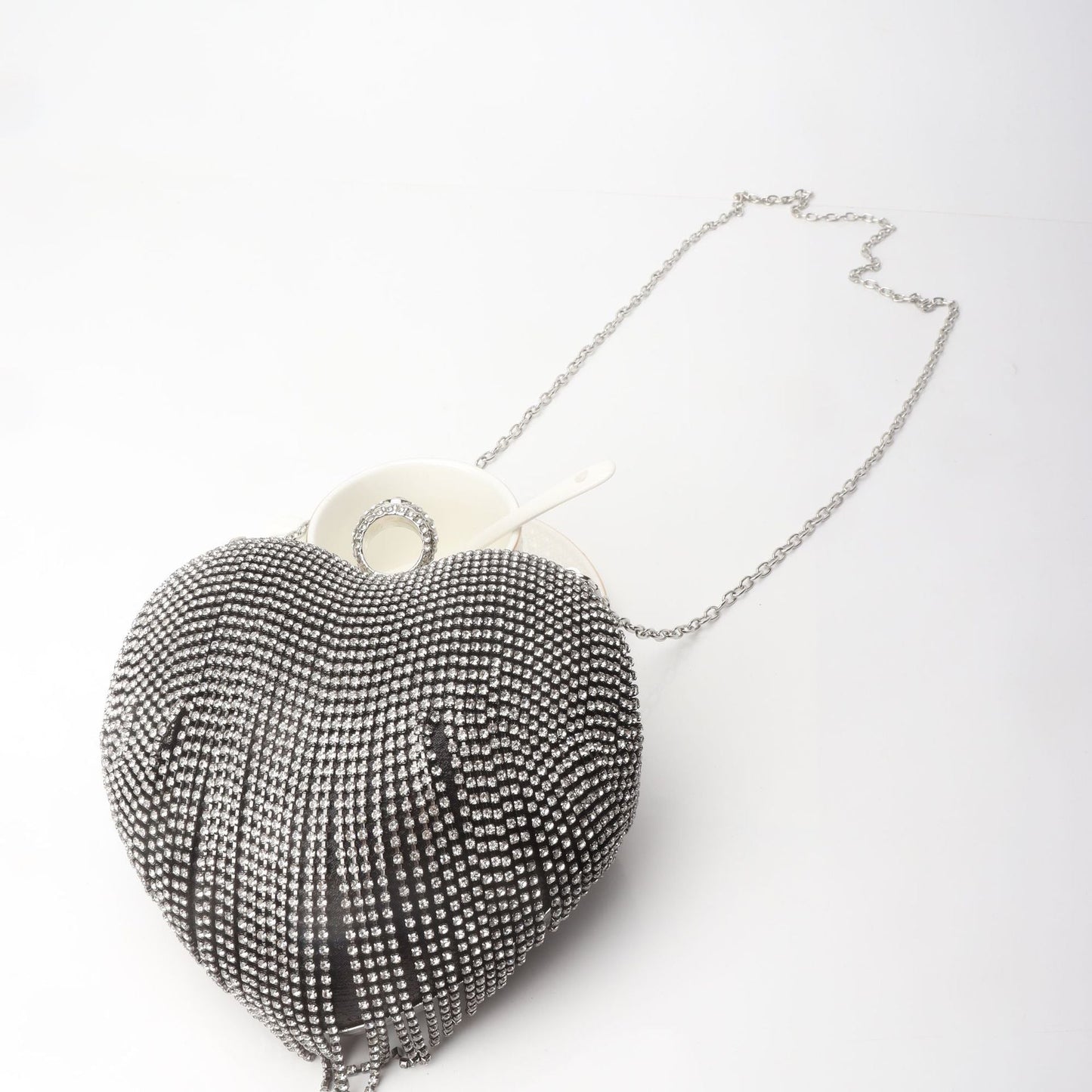 The Queen's Fringed Rhinestone Heart Clutch