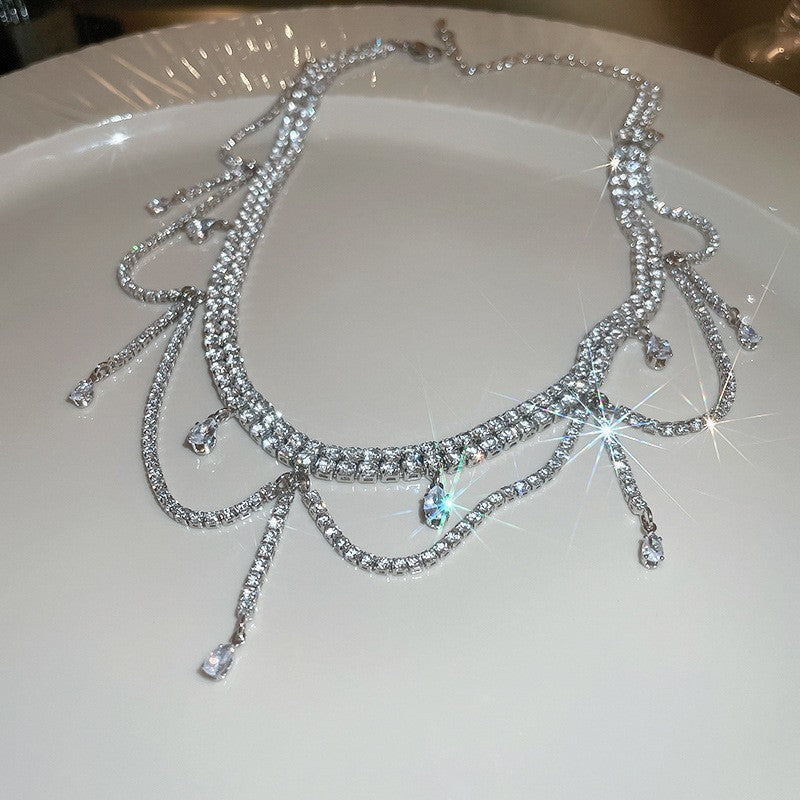 French Royal Style Geometric Droplet Tassel Light Luxury Clavicle Necklace