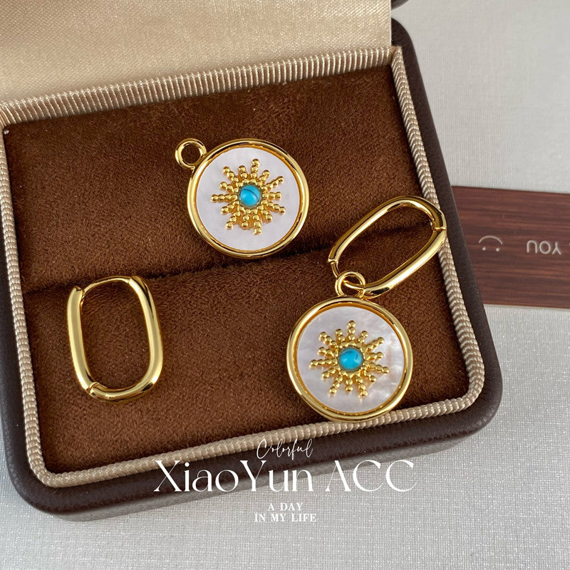 Vintage Court Style Round Fritillary Sunflower Ear Clip French Delicate Earrings