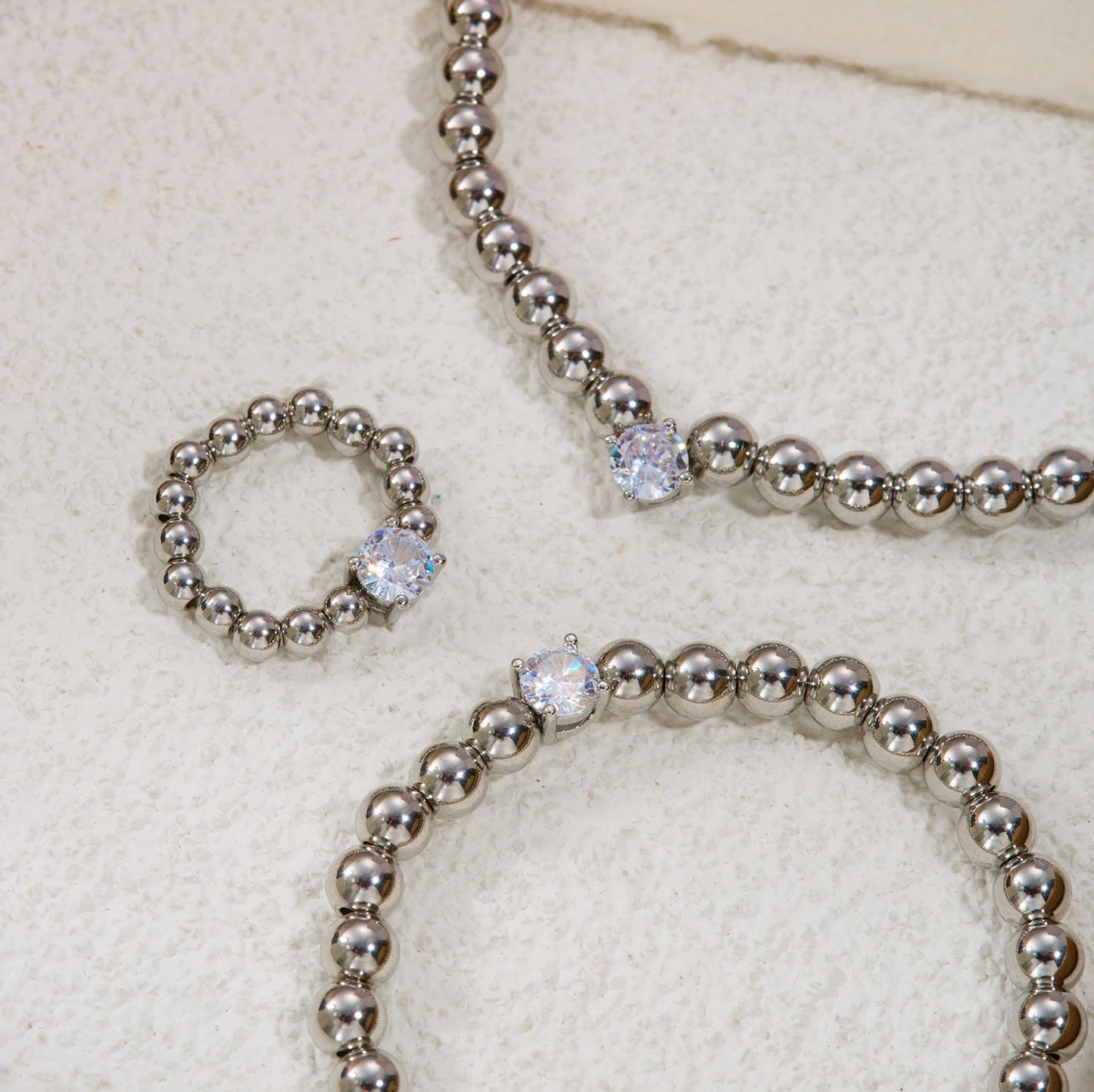 Elegant Retro Pearl Solitaire Three-piece High Sense Ball Jewelry Set