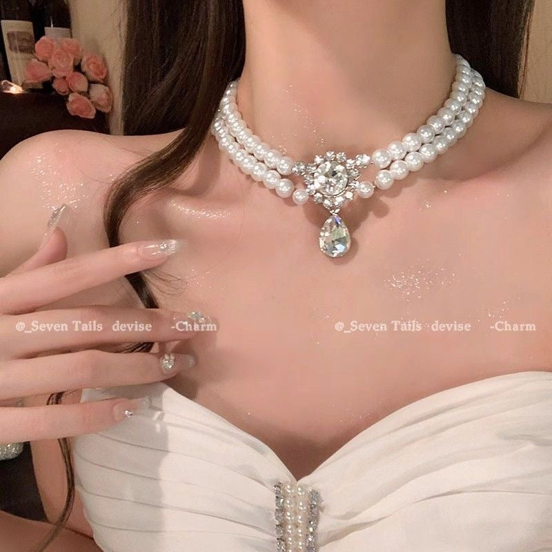 French Royal Style Geometric Droplet Tassel Light Luxury Clavicle Necklace
