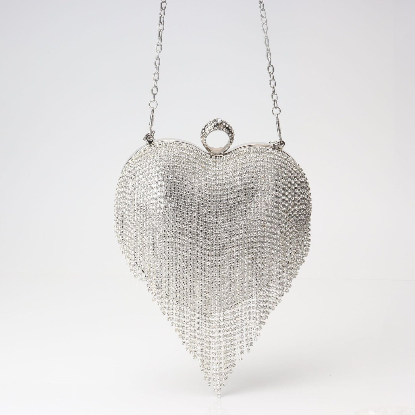 The Queen's Fringed Rhinestone Heart Clutch