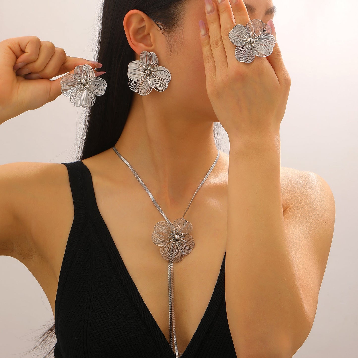 French Elegance Trendy Court Style Vintage Flower Ear Jewelry Set