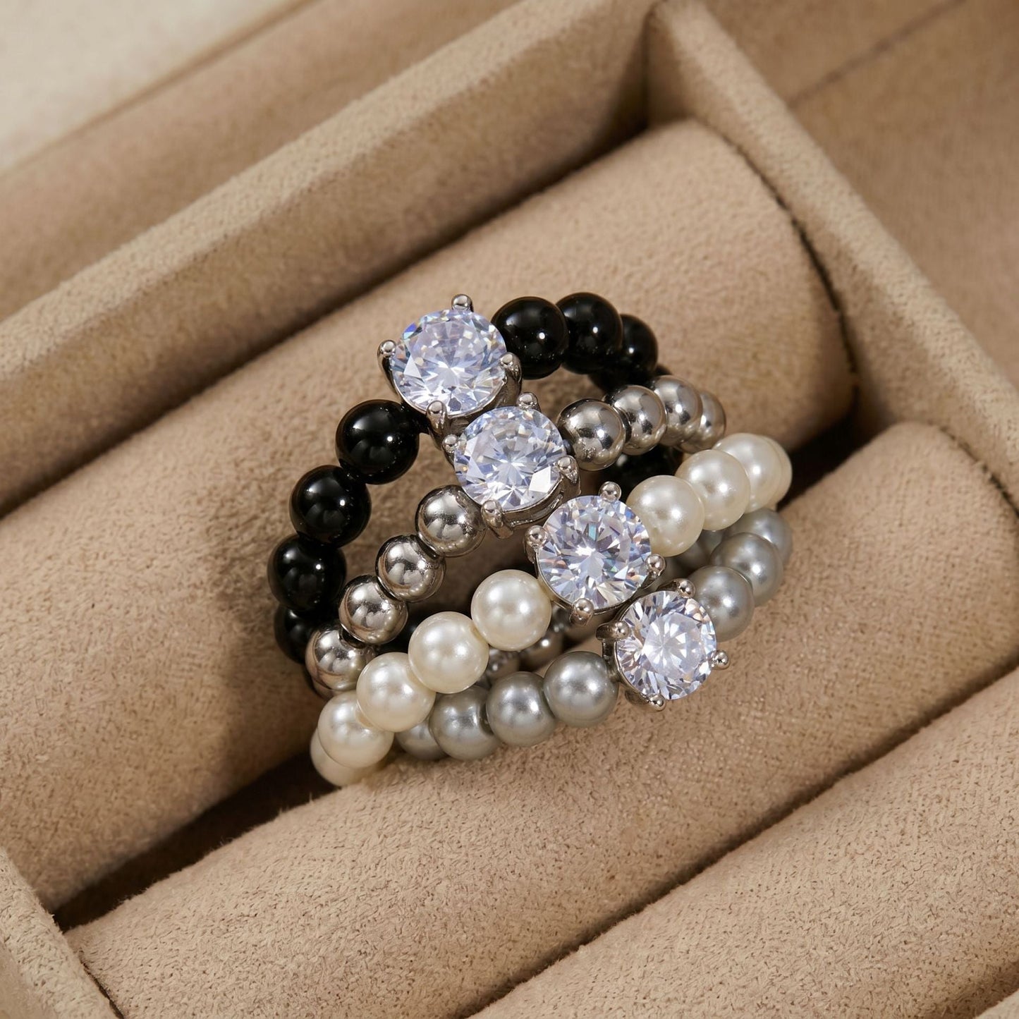 Elegant Retro Pearl Solitaire Three-piece High Sense Ball Jewelry Set