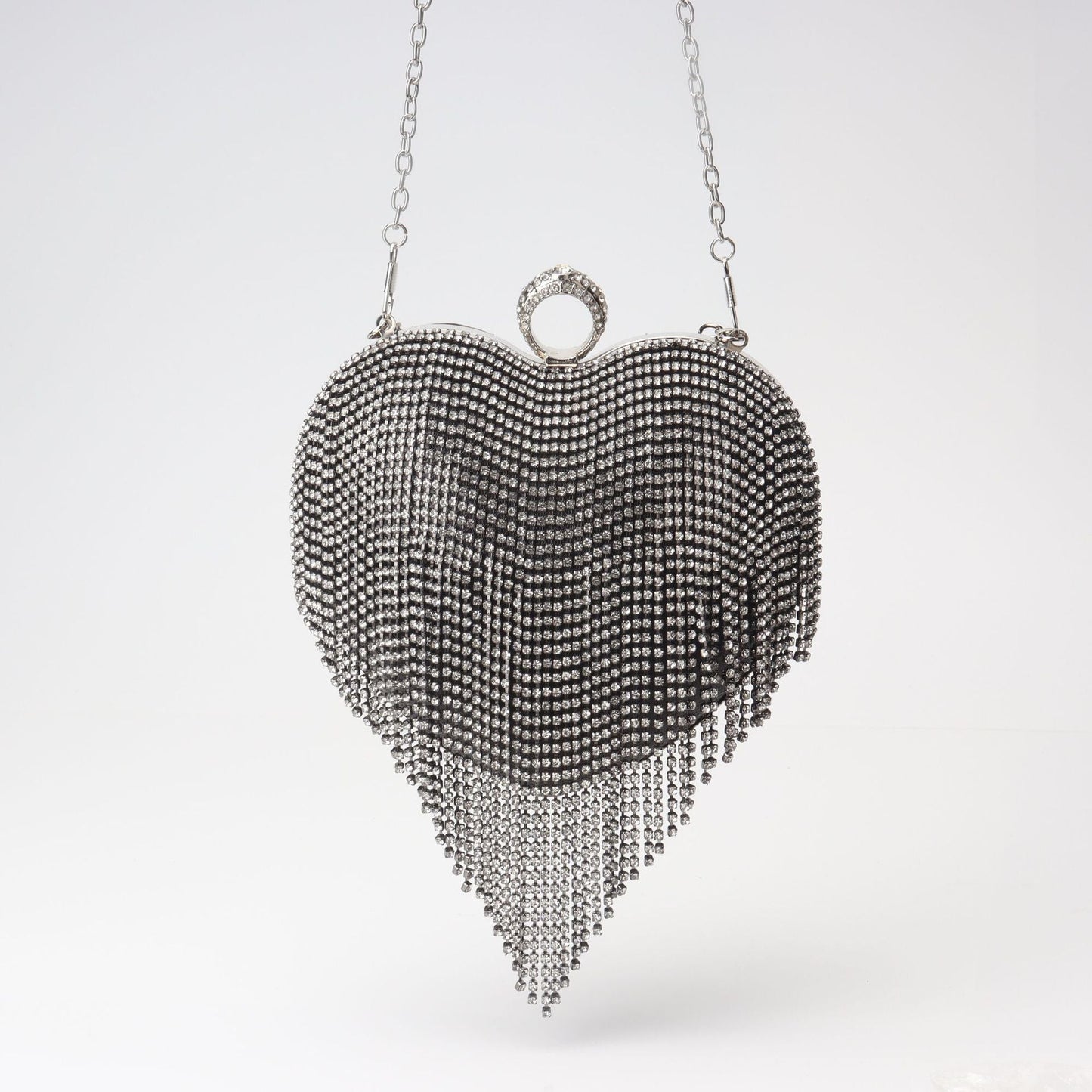 The Queen's Fringed Rhinestone Heart Clutch