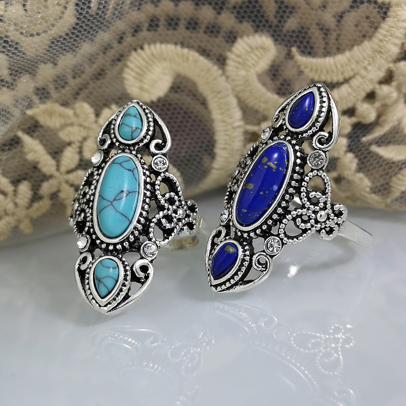Victorian Vintage Turquoise Creative Hollow Carved Ring