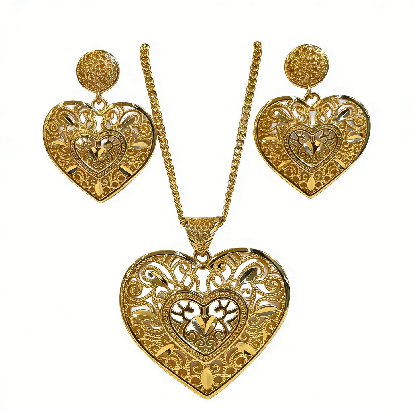 Retro Hollow Light Luxury Gold Love Plated Ethnic Jewelry Set