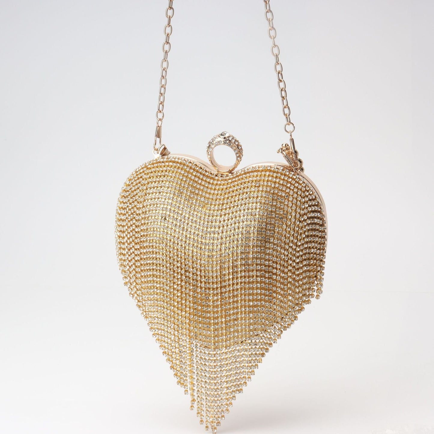 The Queen's Fringed Rhinestone Heart Clutch