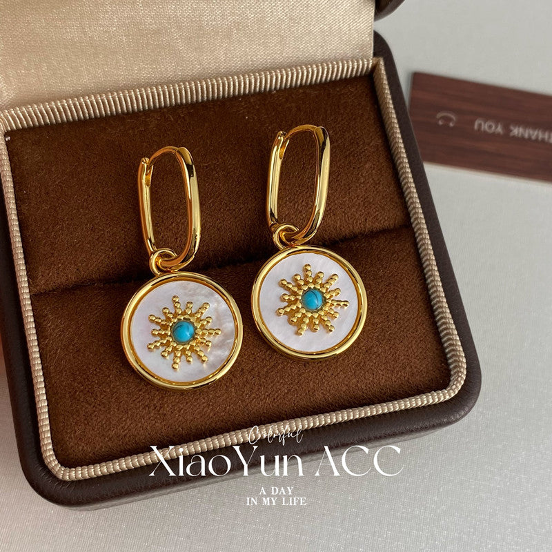 Vintage Court Style Round Fritillary Sunflower Ear Clip French Delicate Earrings