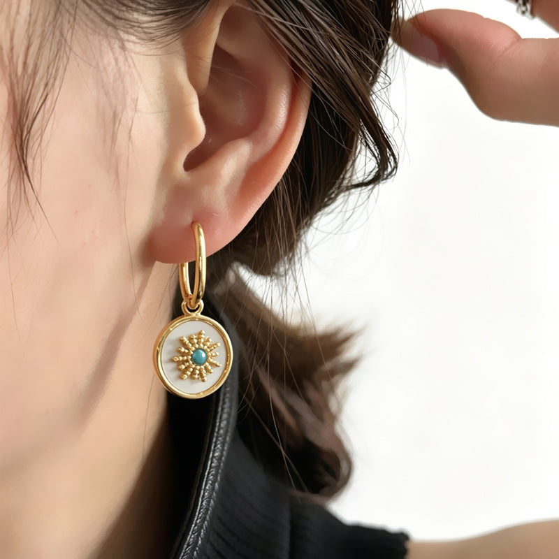 Vintage Court Style Round Fritillary Sunflower Ear Clip French Delicate Earrings