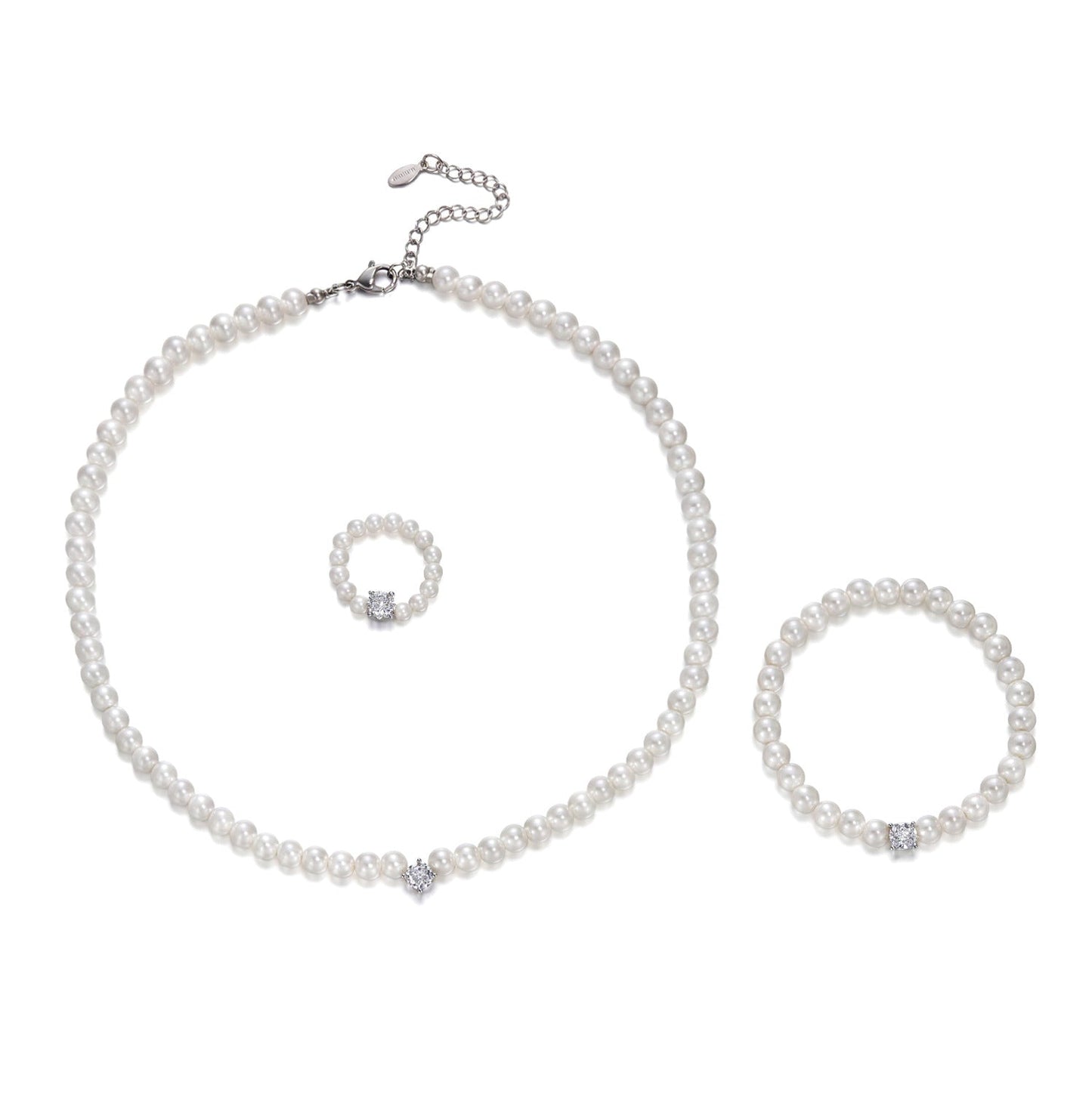 Elegant Retro Pearl Solitaire Three-piece High Sense Ball Jewelry Set