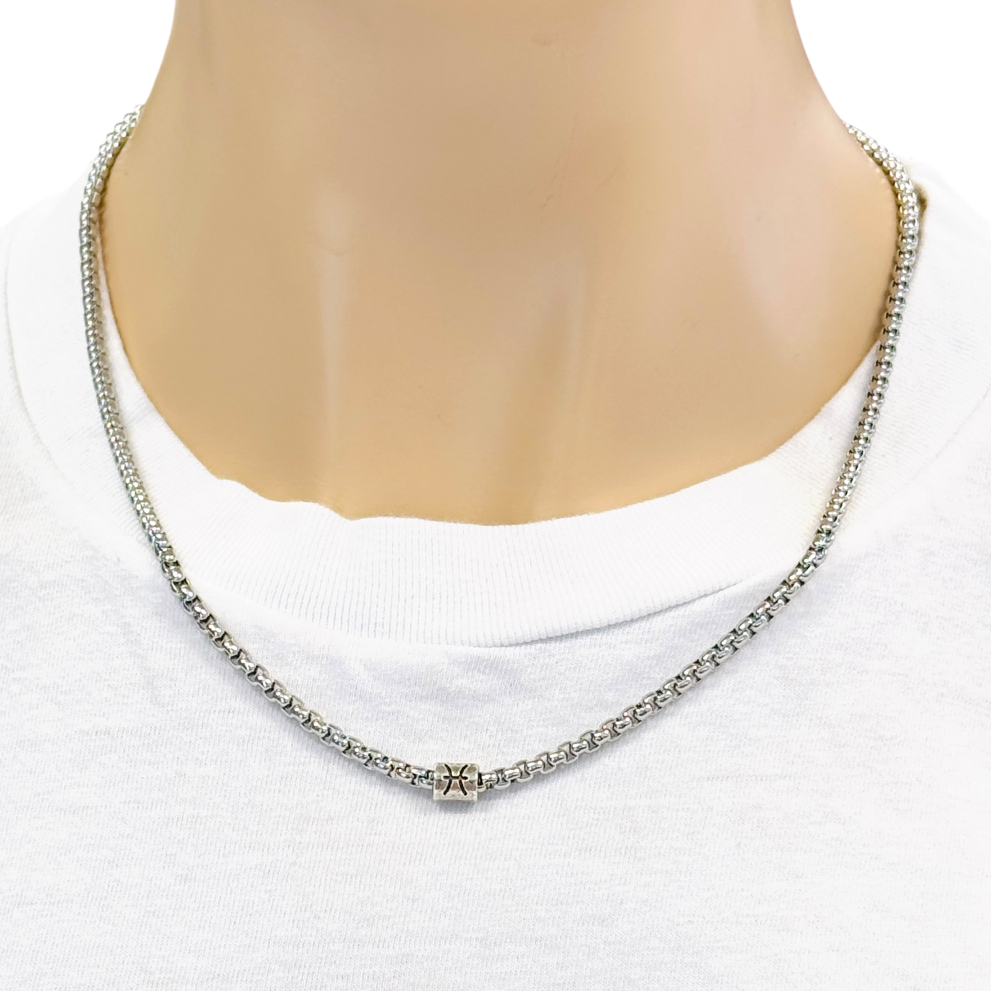 Vintage Zodiac Necklace Stainless Steel Box Chain Astrology Jewelry for Men